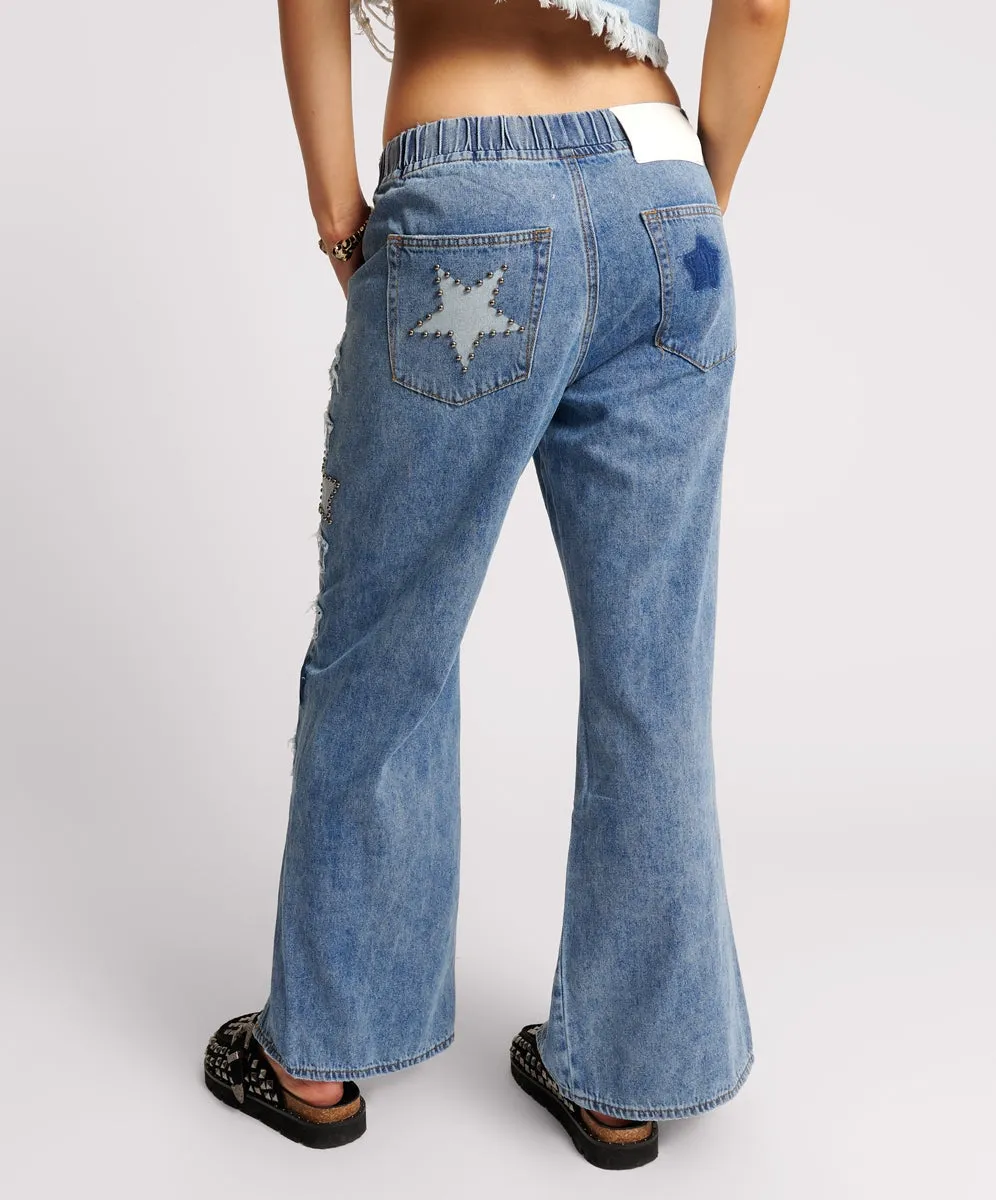 JOHNNY BLUE STAR ROADHOUSE WIDE LEG DRAWSTRING JEANS