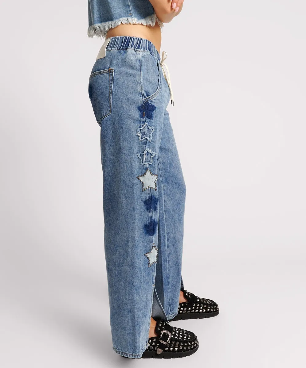 JOHNNY BLUE STAR ROADHOUSE WIDE LEG DRAWSTRING JEANS