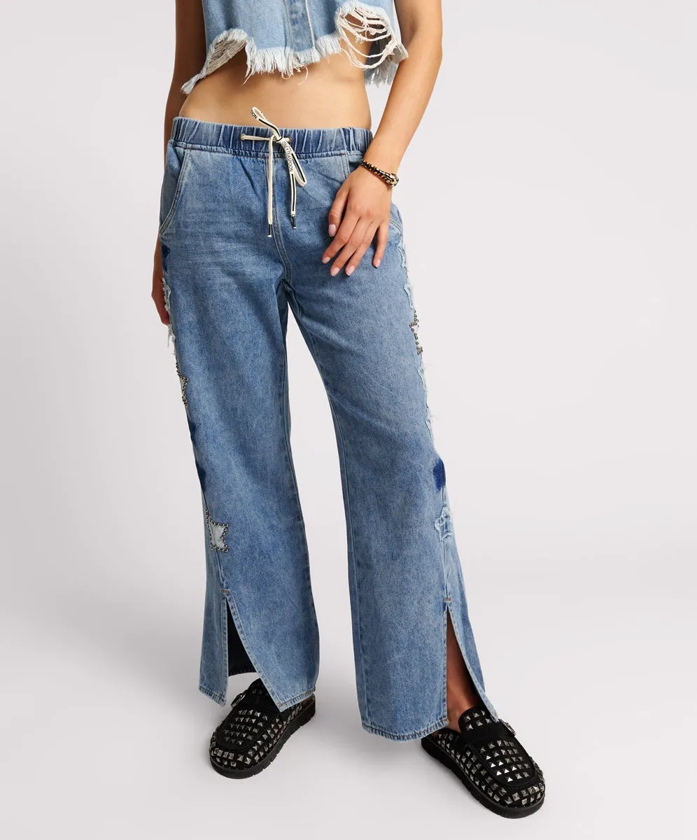 JOHNNY BLUE STAR ROADHOUSE WIDE LEG DRAWSTRING JEANS