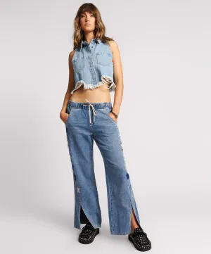 JOHNNY BLUE STAR ROADHOUSE WIDE LEG DRAWSTRING JEANS