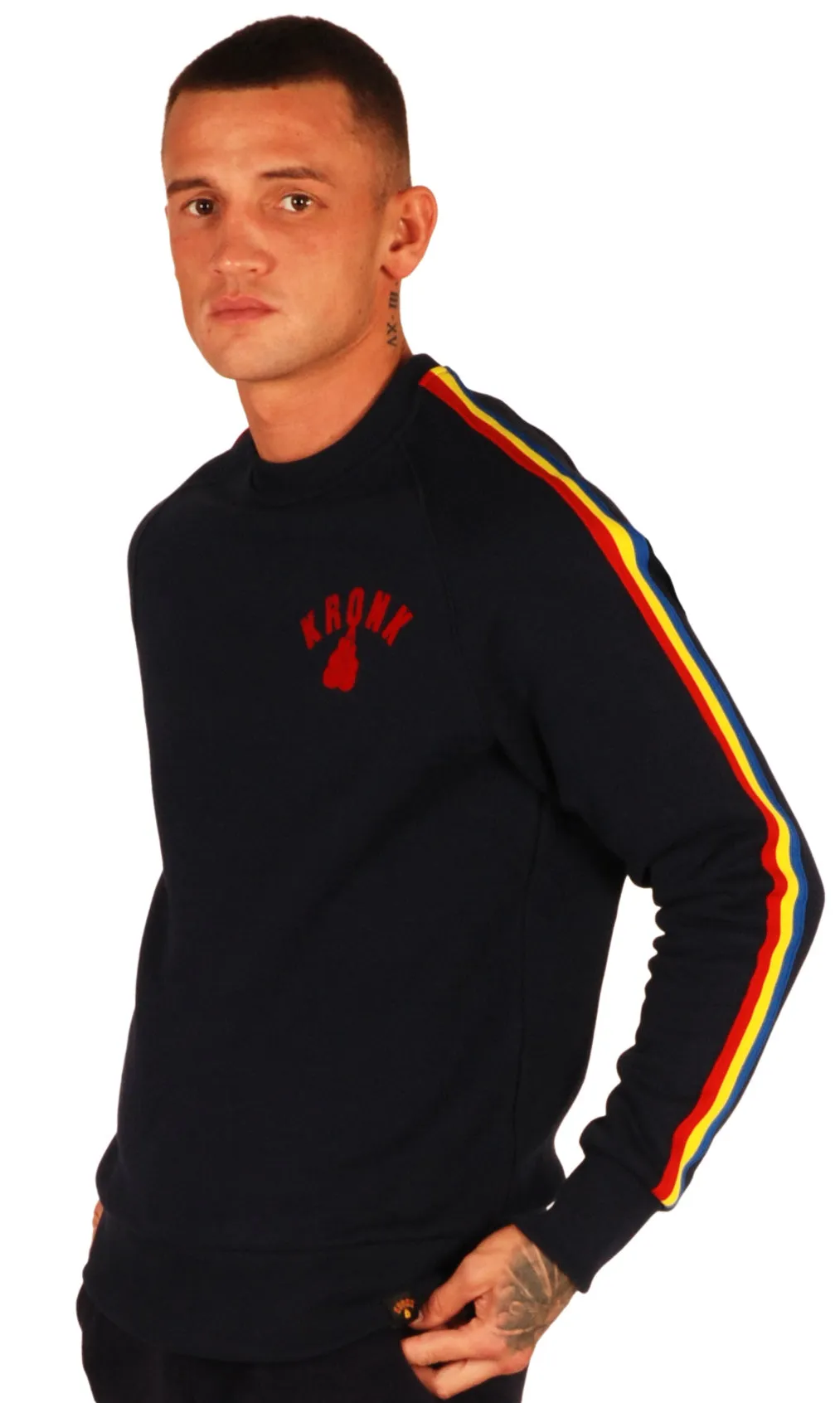 KRONK Striped Sleeve Sweatshirt Regular  Fit Navy