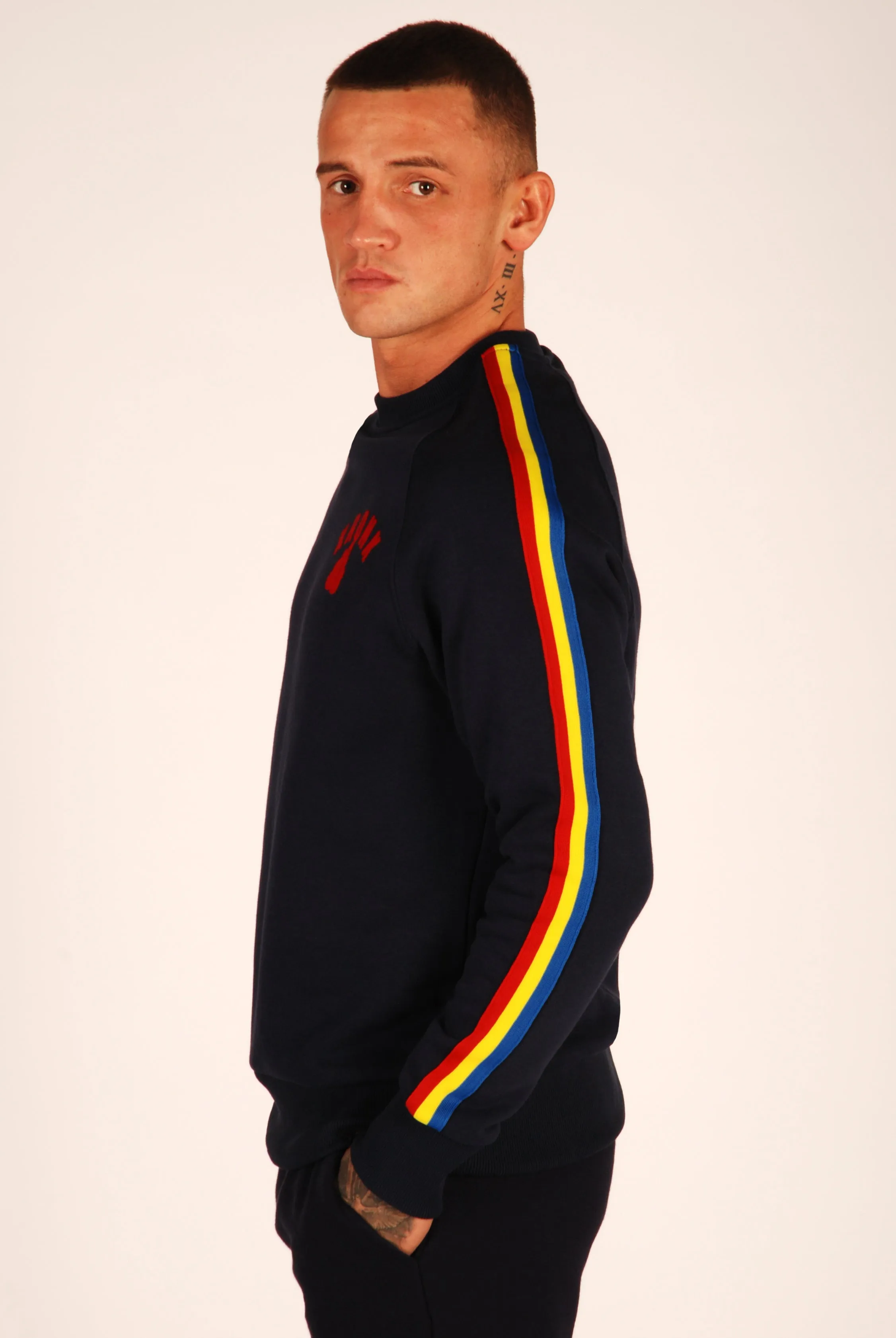 KRONK Striped Sleeve Sweatshirt Regular  Fit Navy