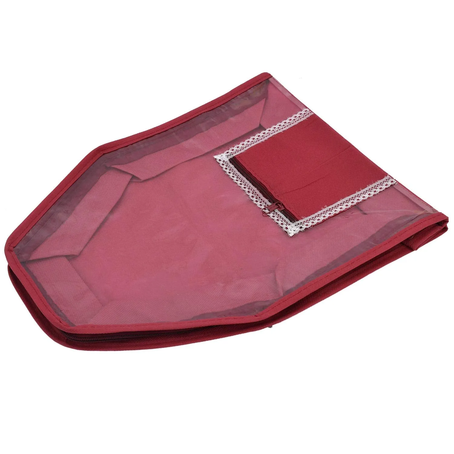 Kuber Industries 12 Piece Non Woven Blouse Cover with Front Transparent Window with Attached Pocket Set (Maroon & Pink)