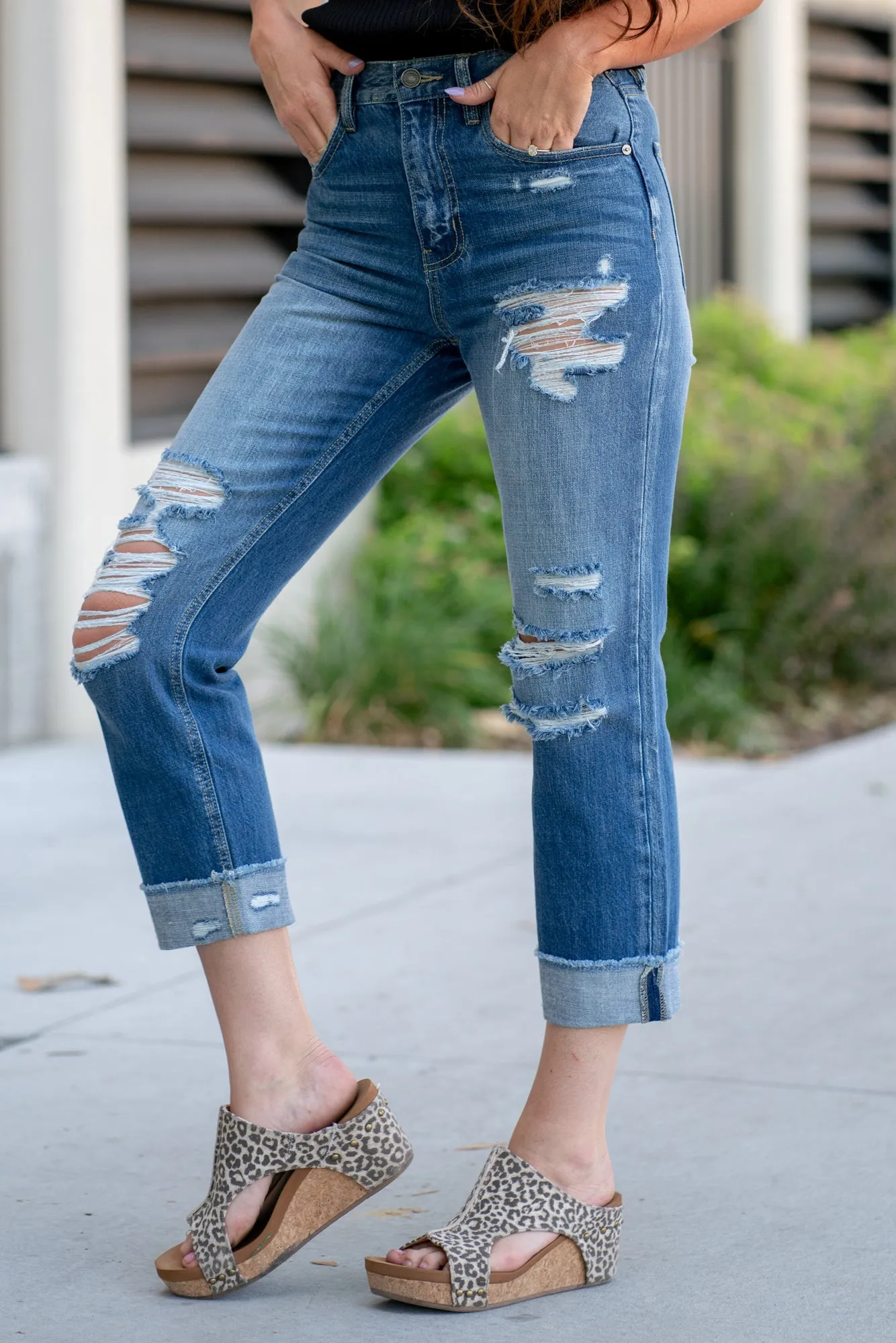 Laredo High Rise Distressed Cuffed Straight