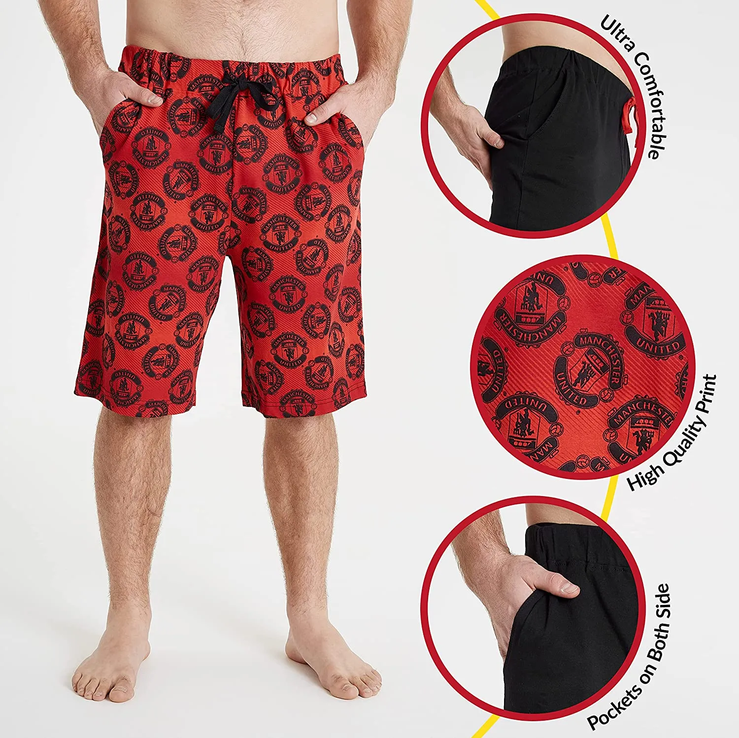 Manchester United F.C. Shorts, Black and Red with Elastic Waist for Men