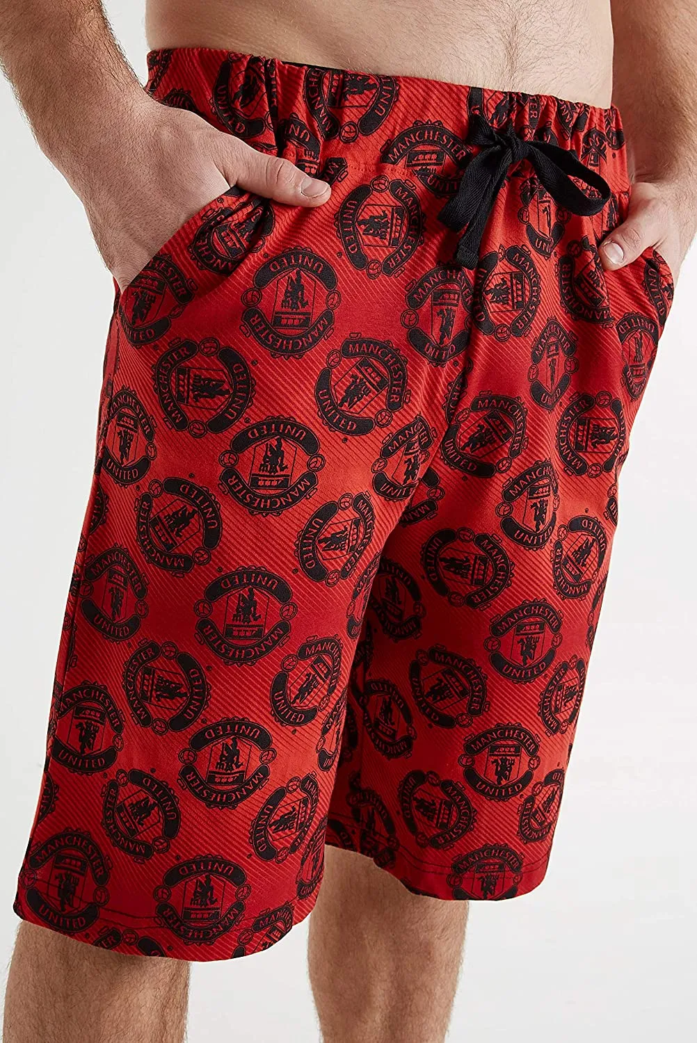 Manchester United F.C. Shorts, Black and Red with Elastic Waist for Men