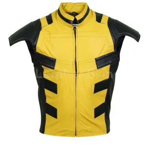 Men Yellow Leather Vest with Shoulder Support