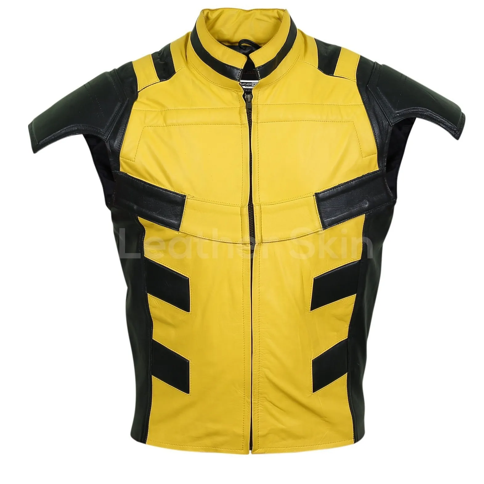 Men Yellow Leather Vest with Shoulder Support