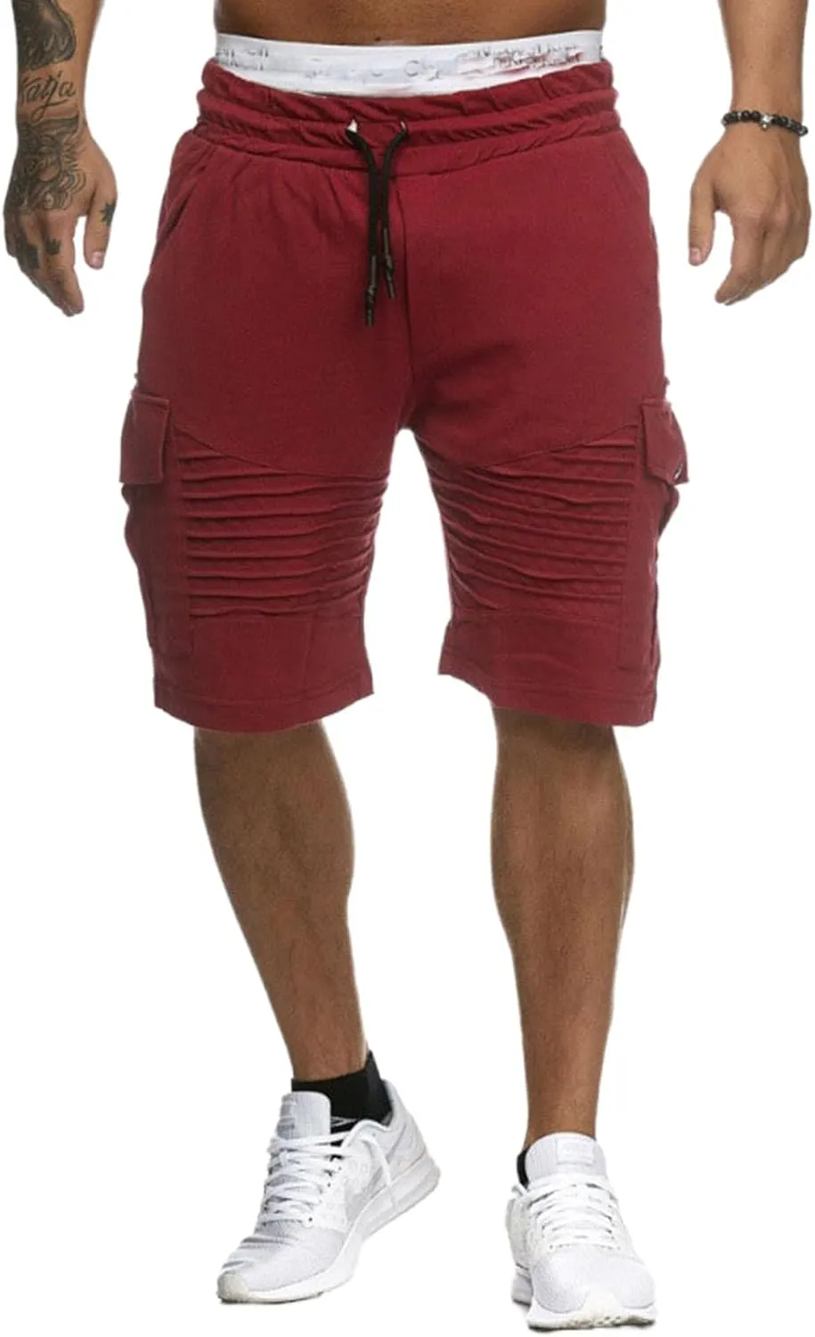 Mens Casual Cargo Shorts - Summer Beach Shorts Drawstring Stretch Twill Chino Short with Pockets