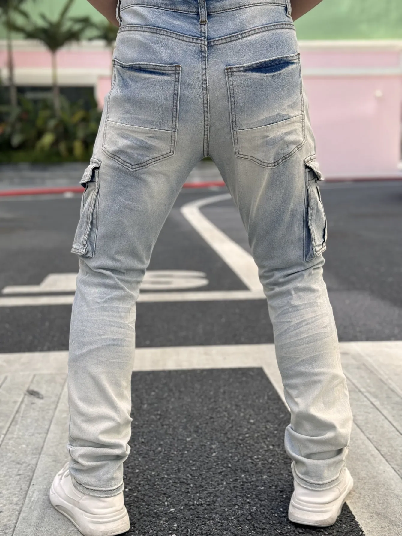 Men's Light Wash Straight Leg Street Style Stretch Jeans