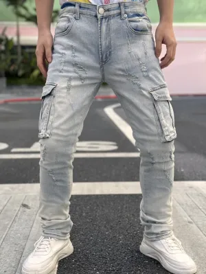 Men's Light Wash Straight Leg Street Style Stretch Jeans