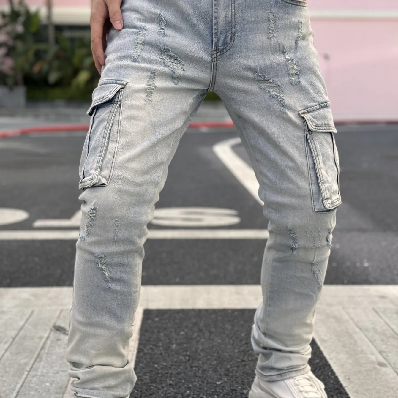 Men's Light Wash Straight Leg Street Style Stretch Jeans