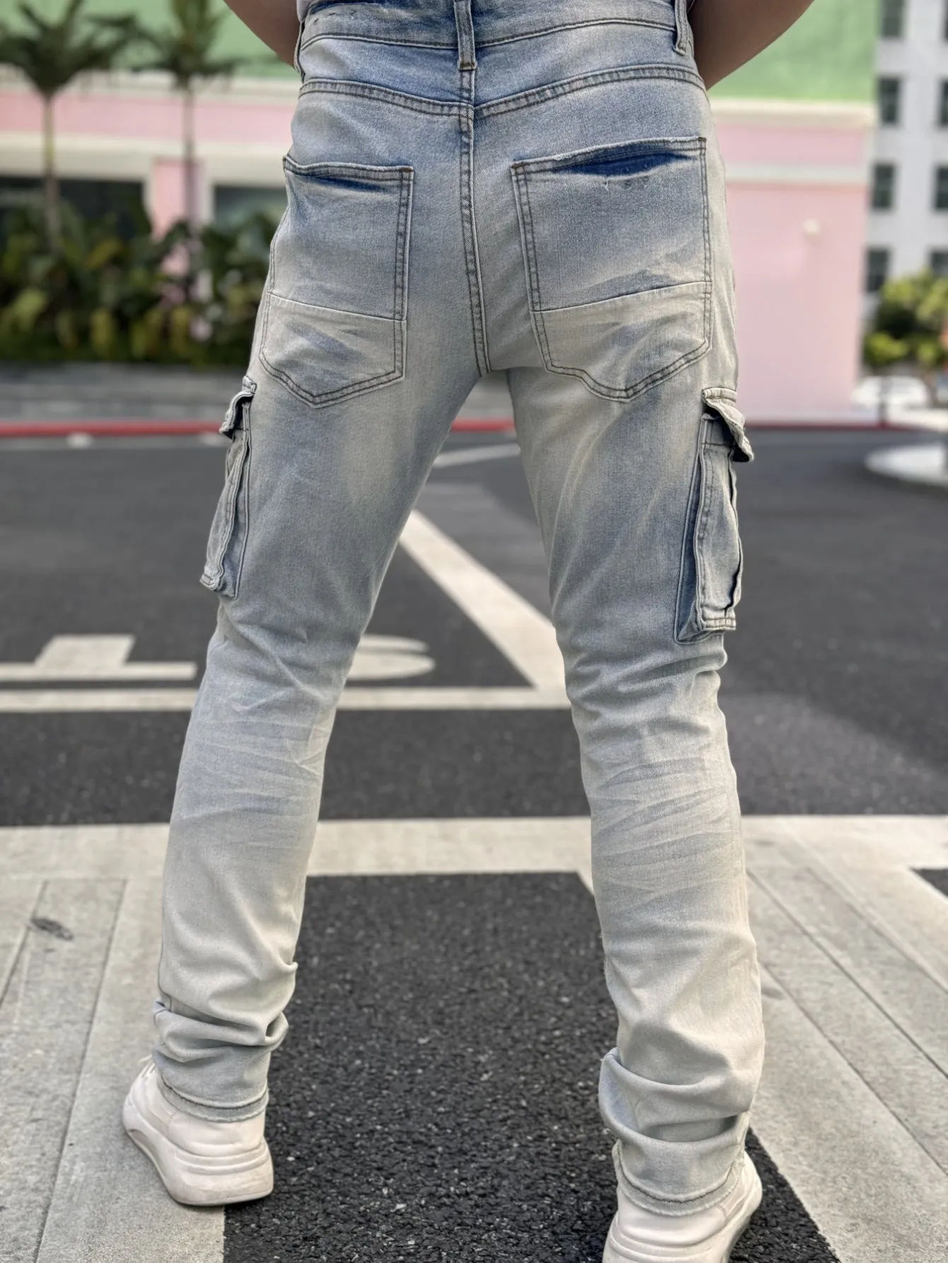 Men's Light Wash Straight Leg Street Style Stretch Jeans