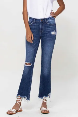 Mid rise ankle flare with destroyed hem
