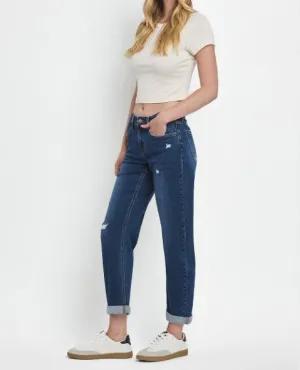 Mid Rise Doubled Cuff Jean with Barrel Leg
