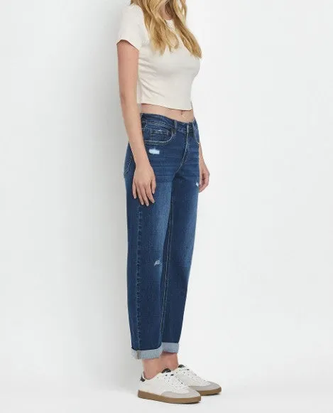 Mid Rise Doubled Cuff Jean with Barrel Leg