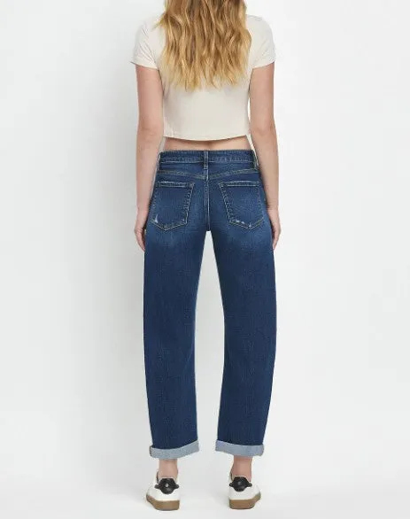 Mid Rise Doubled Cuff Jean with Barrel Leg