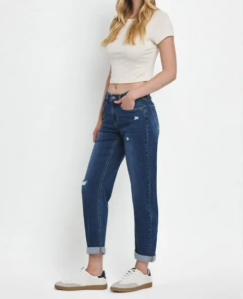 Mid Rise Doubled Cuff Jean with Barrel Leg