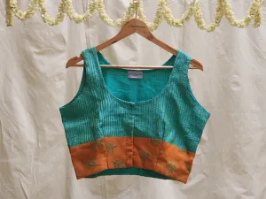 Mint green, Raw silk, Hand embroidery blouse