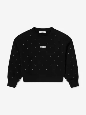 MSGM Girls Diamante Logo Sweatshirt in Black