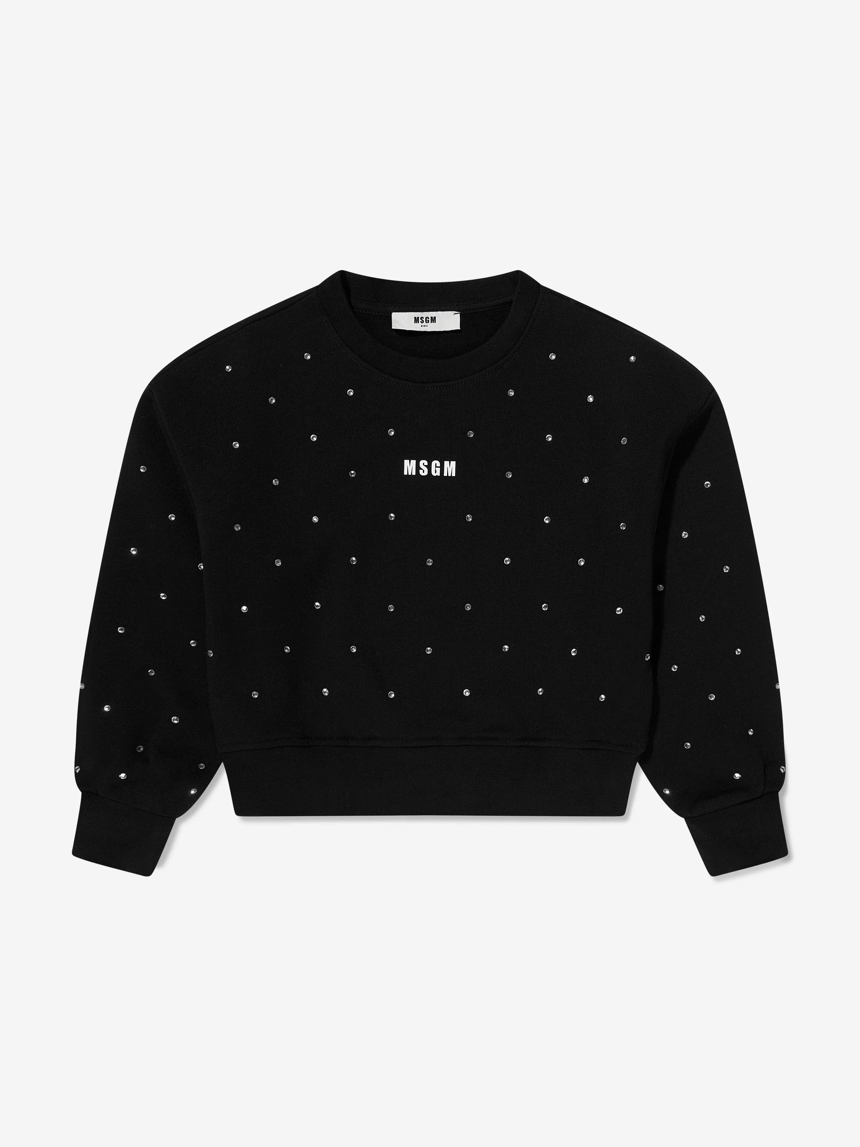 MSGM Girls Diamante Logo Sweatshirt in Black