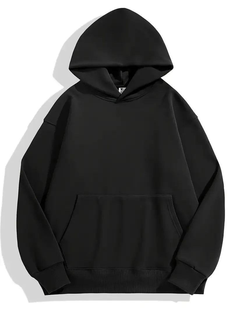NEW Cozy & Stylish Women's Hoodie with Kangaroo Pocket - Casual Long Sleeve Pullover, Solid Color, Polyester Blend, Perfect for Fall/Winter - Black, Size XL