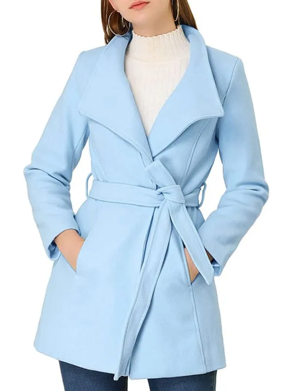 New Faux Fur Coats For Women Casual Windbreaker Stand Collar Long Sleeves Lace Up Ivory Winter Coat