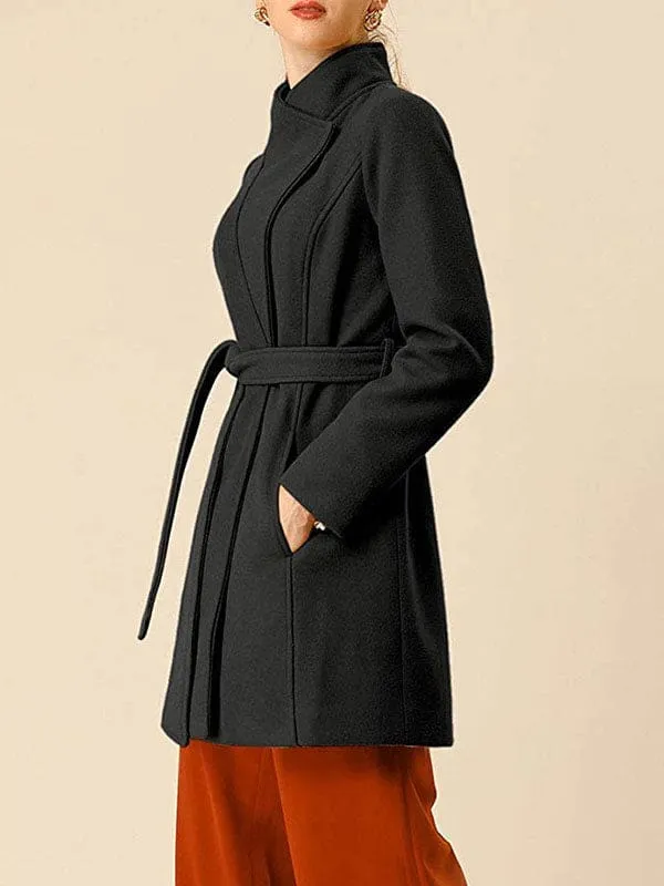 New Faux Fur Coats For Women Casual Windbreaker Stand Collar Long Sleeves Lace Up Ivory Winter Coat