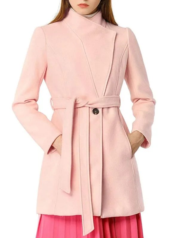 New Faux Fur Coats For Women Casual Windbreaker Stand Collar Long Sleeves Lace Up Ivory Winter Coat
