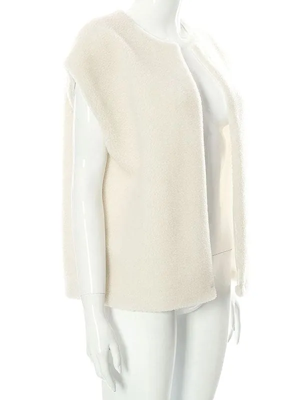 New Faux Fur Coats For Women Ecru White Sleeveless Polyester Oversized Overcoat