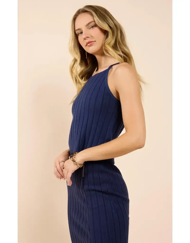 No Bad Days Ribbed Sweater Tank (Navy)