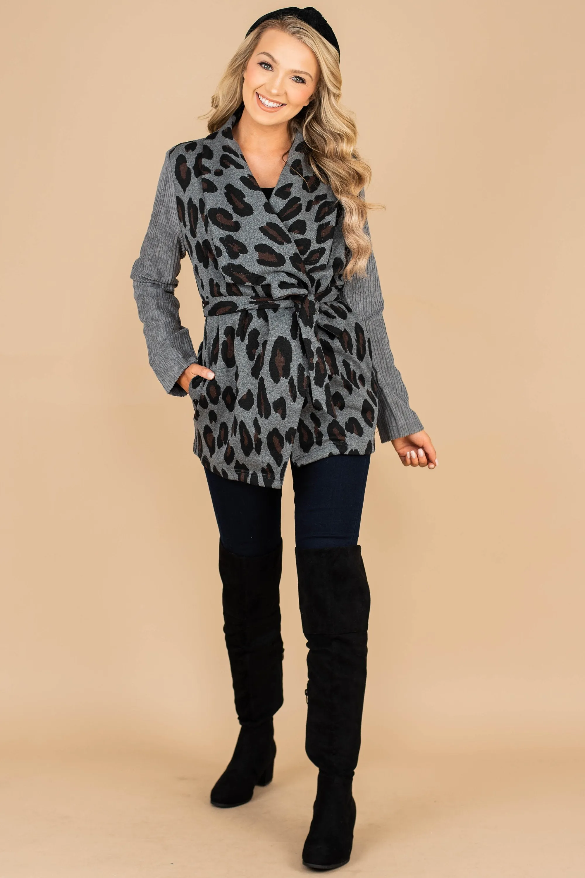 Now You Understand Charcoal Gray Leopard Jacket