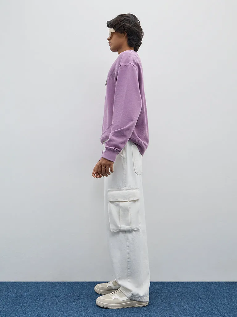 Nuon Purple Embroidered Relaxed-Fit Cotton Sweatshirt