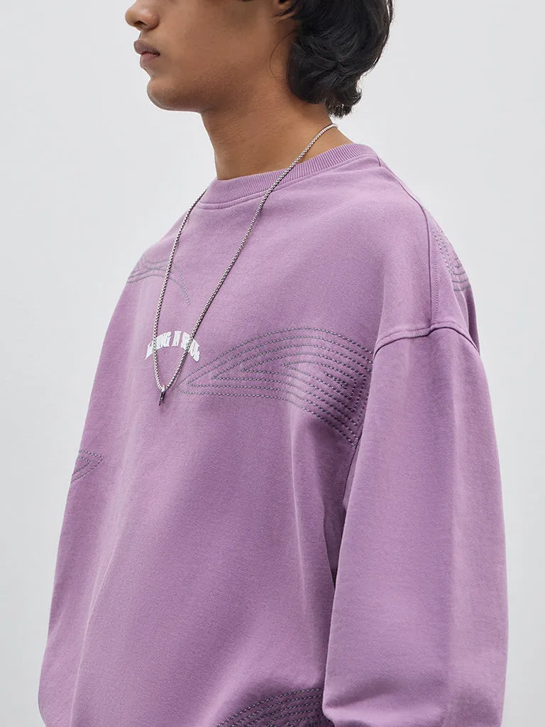 Nuon Purple Embroidered Relaxed-Fit Cotton Sweatshirt