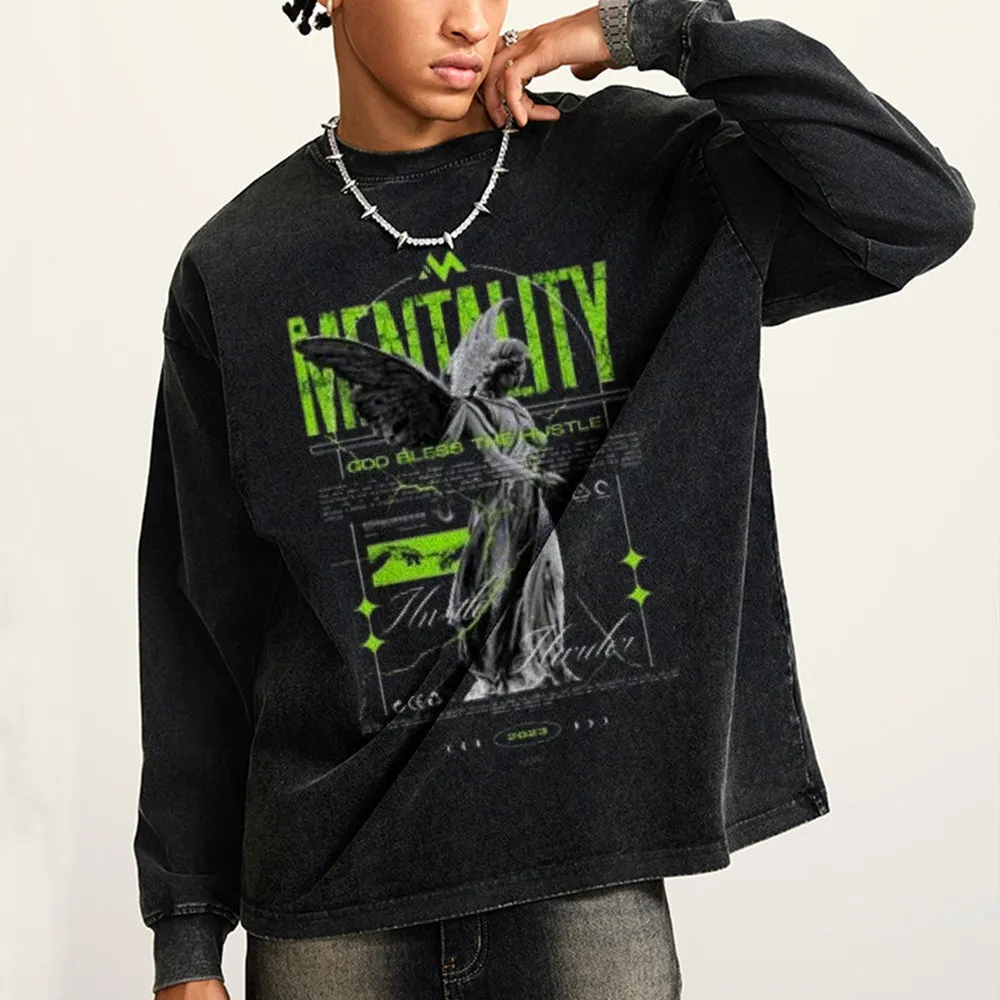 Oversized Vintage Washed God Bless Graphic Sweatshirt