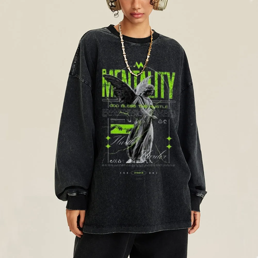 Oversized Vintage Washed God Bless Graphic Sweatshirt