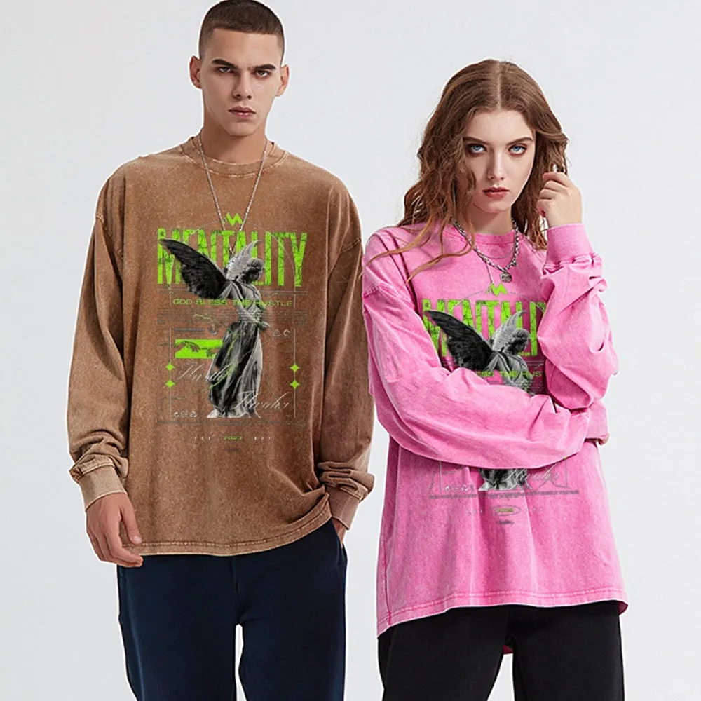Oversized Vintage Washed God Bless Graphic Sweatshirt