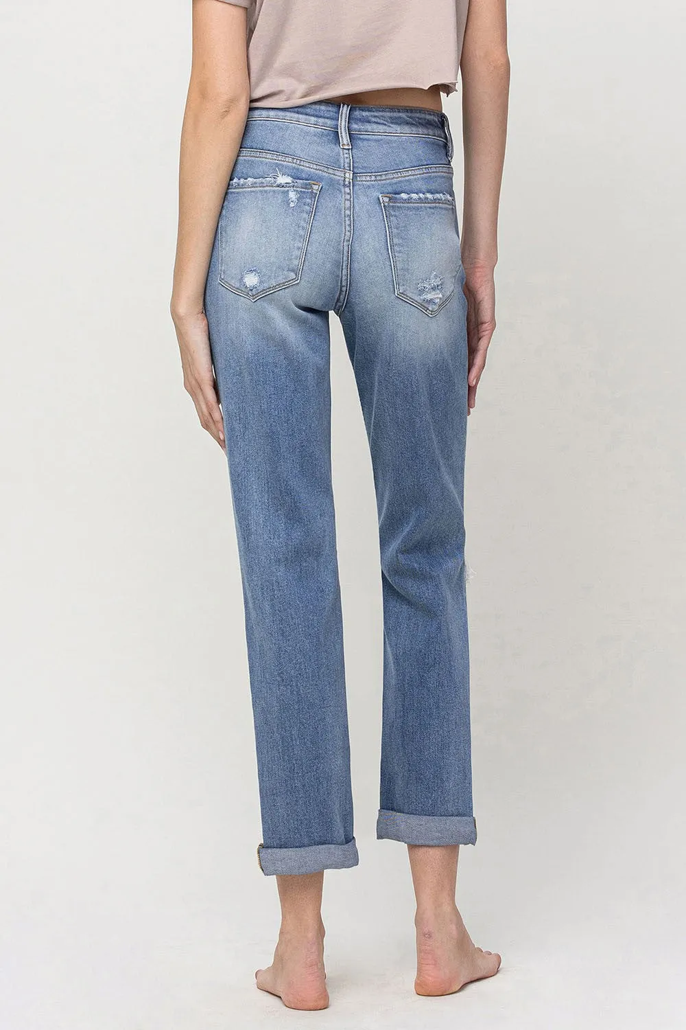 Patchwork boyfriend jean