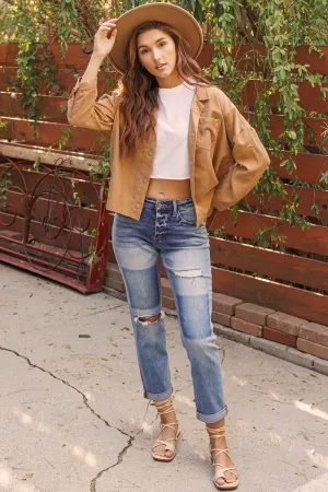 Patchwork boyfriend jean
