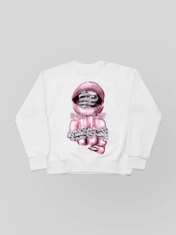 Pink Silver Diamond-Rich Printed sweatshirt