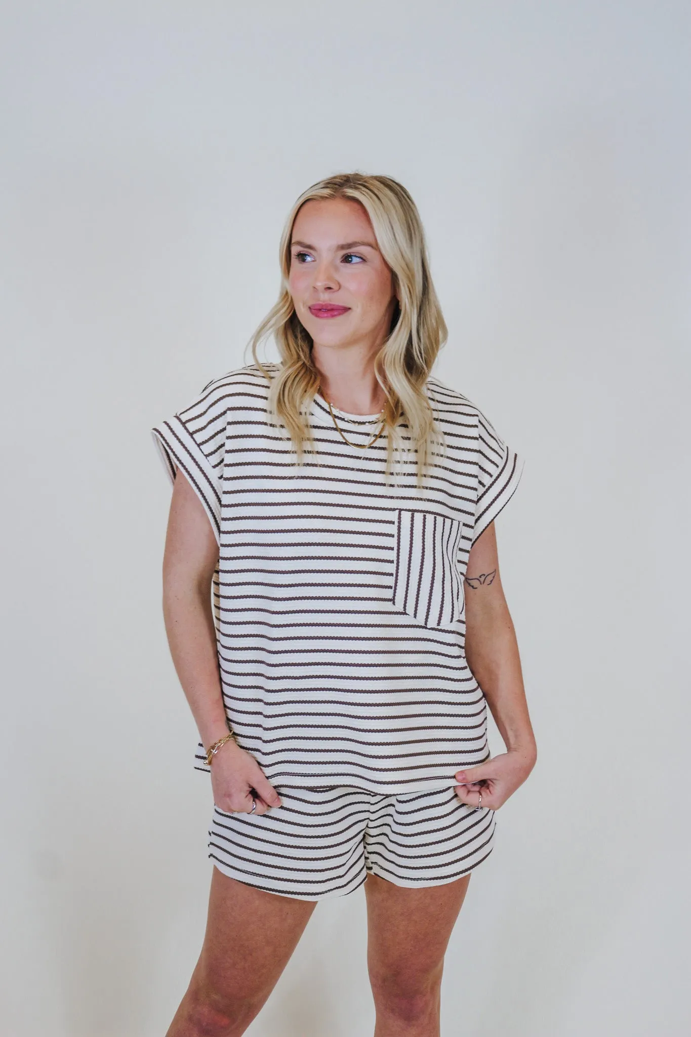 Play Pretend Cream Mocha Striped Shorts