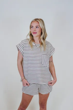 Play Pretend Cream Mocha Striped Shorts