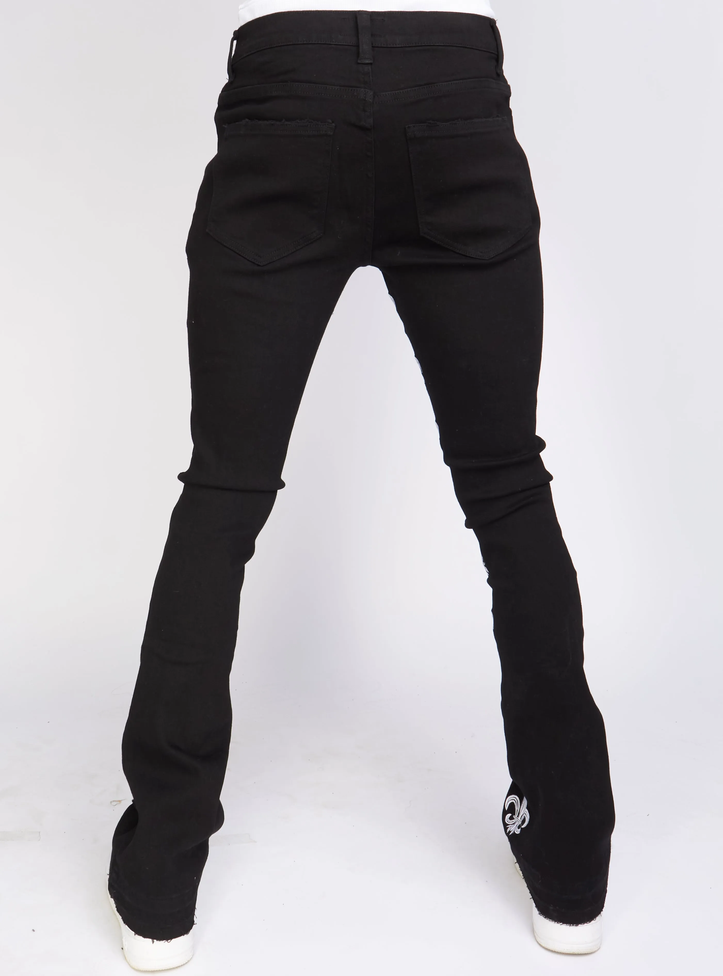 Politics Stacked Embroidery Jeans - Black and White - Barkley504