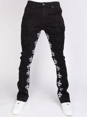 Politics Stacked Embroidery Jeans - Black and White - Barkley504
