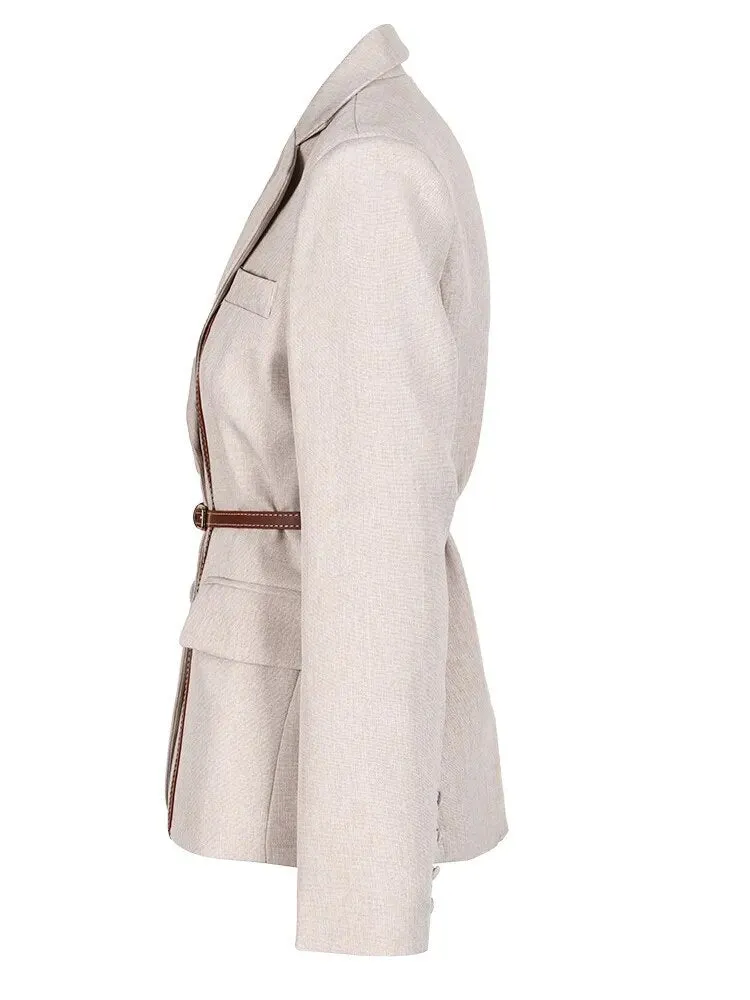 Pre Order:  Leather Accent Notched Collar Blazer