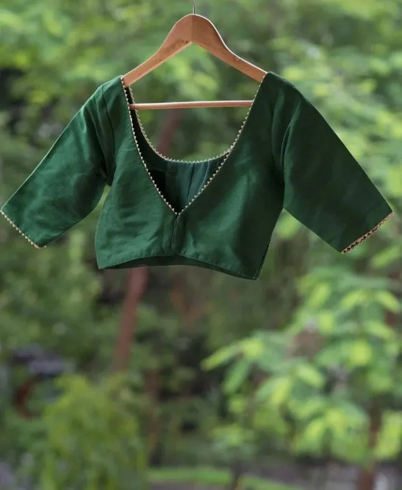 Readymade Green And Gold Blouse Made Of Art Silk