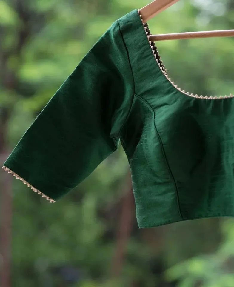 Readymade Green And Gold Blouse Made Of Art Silk