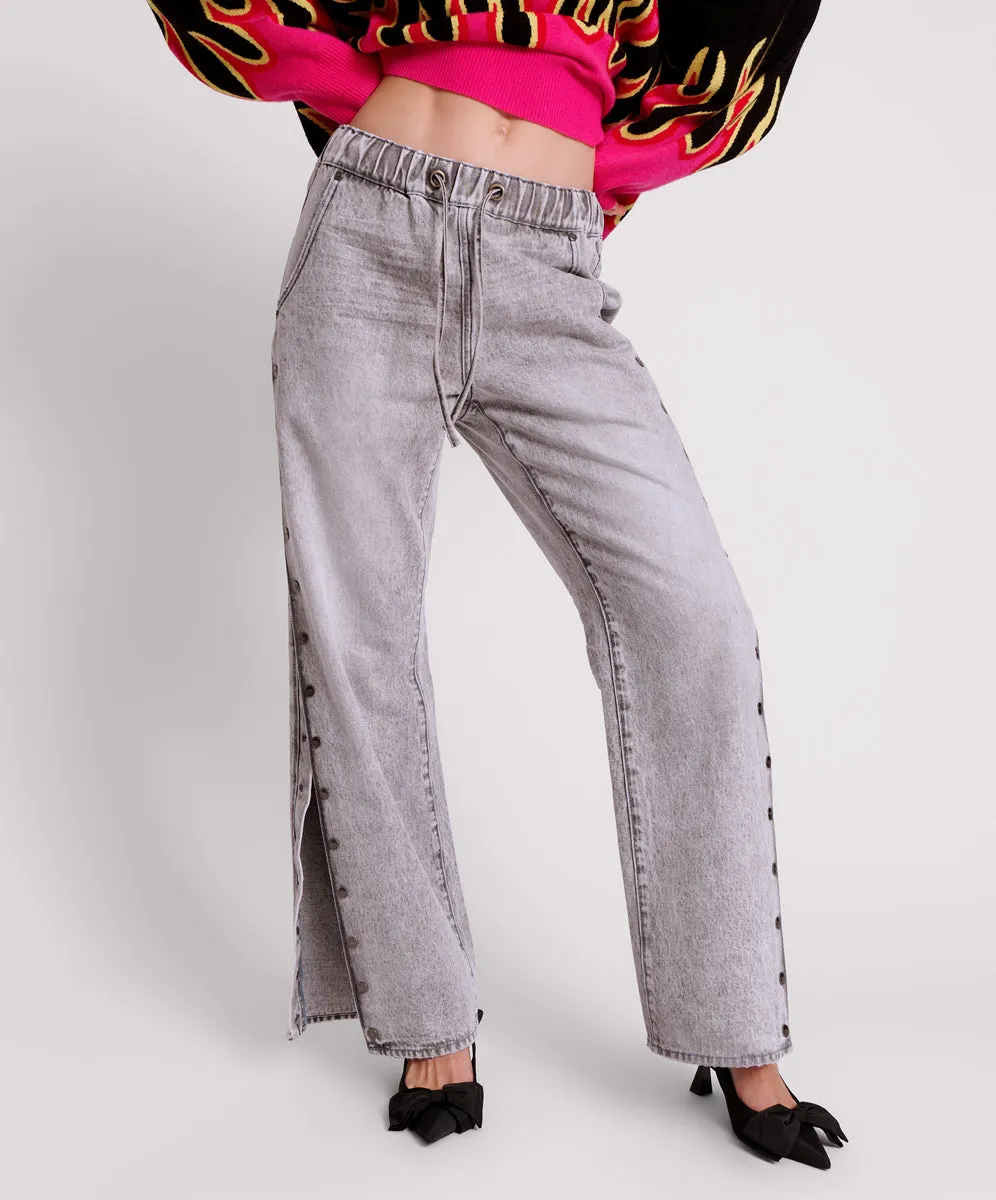 Roadhouse Wide Leg Drawstring Denim Jeans - Slate Acid