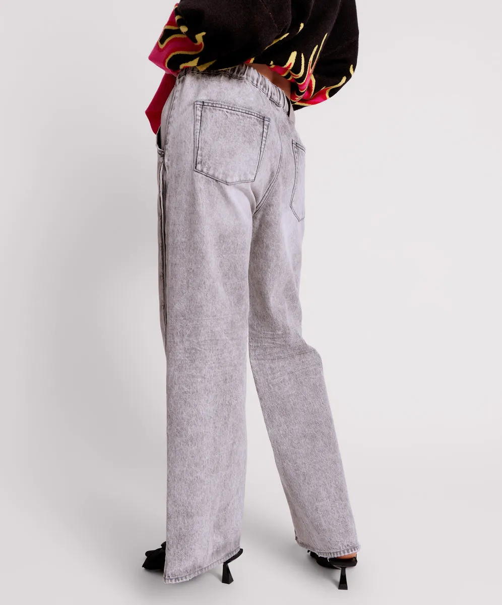 Roadhouse Wide Leg Drawstring Denim Jeans - Slate Acid