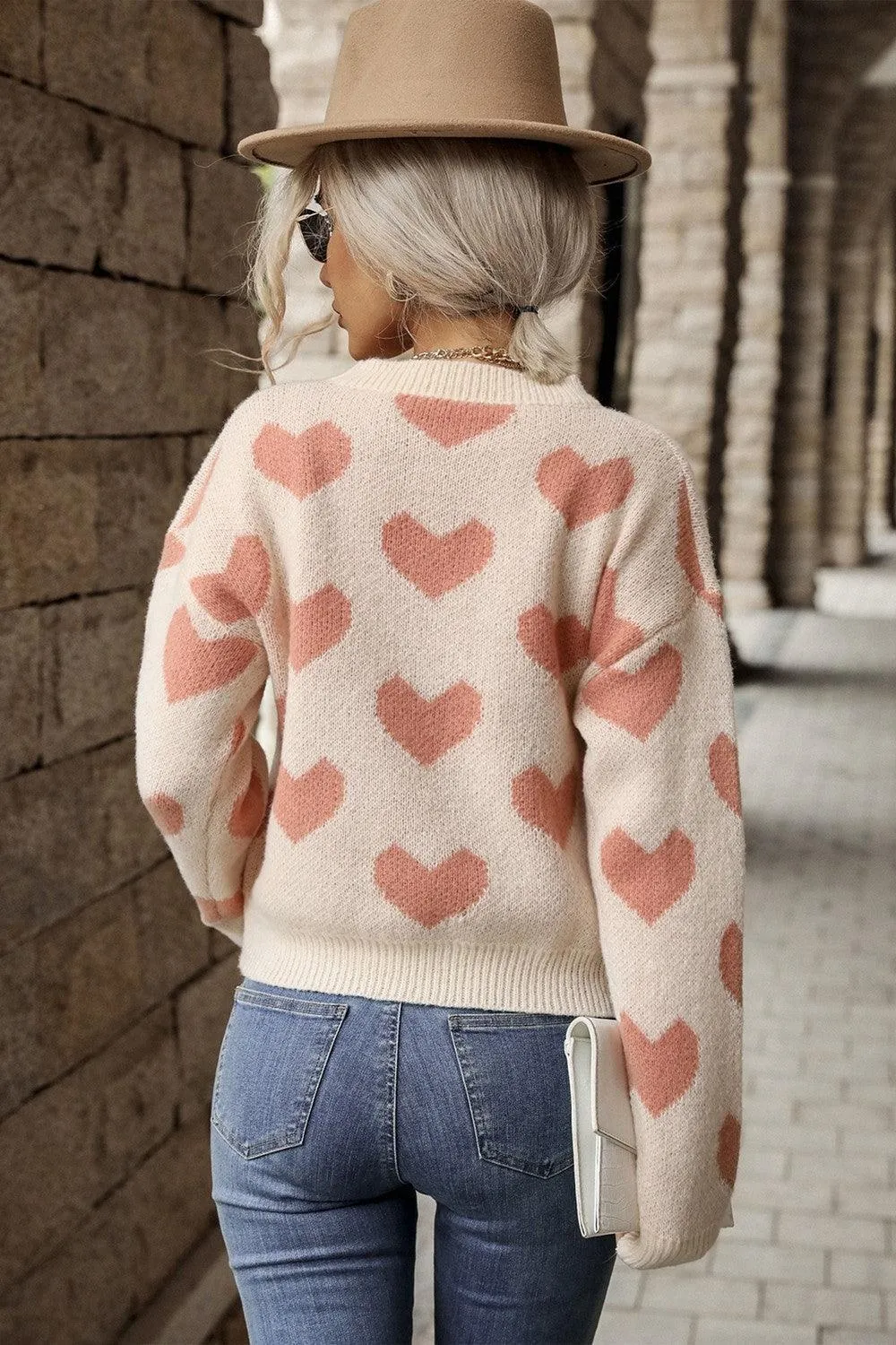 Romantic Pink Heart Pattern Sweater